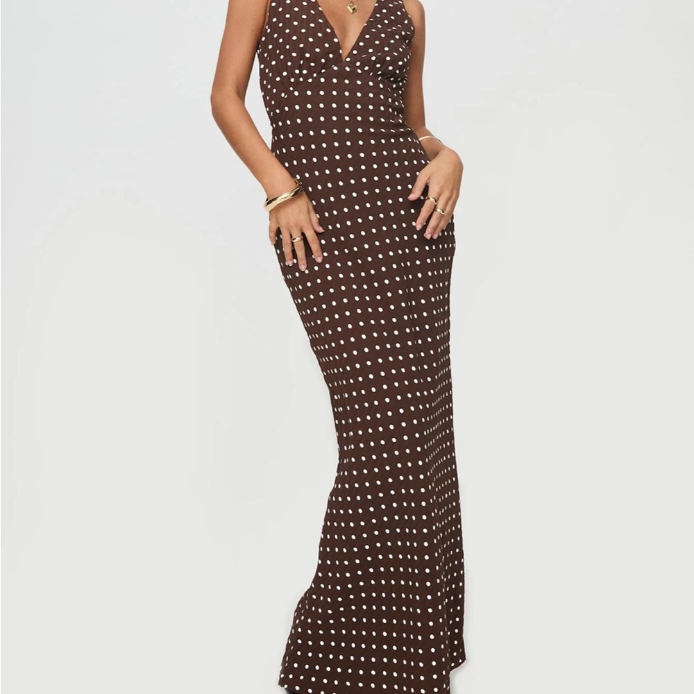Princess Polly Brown and White Polka Dot Maxi Dress